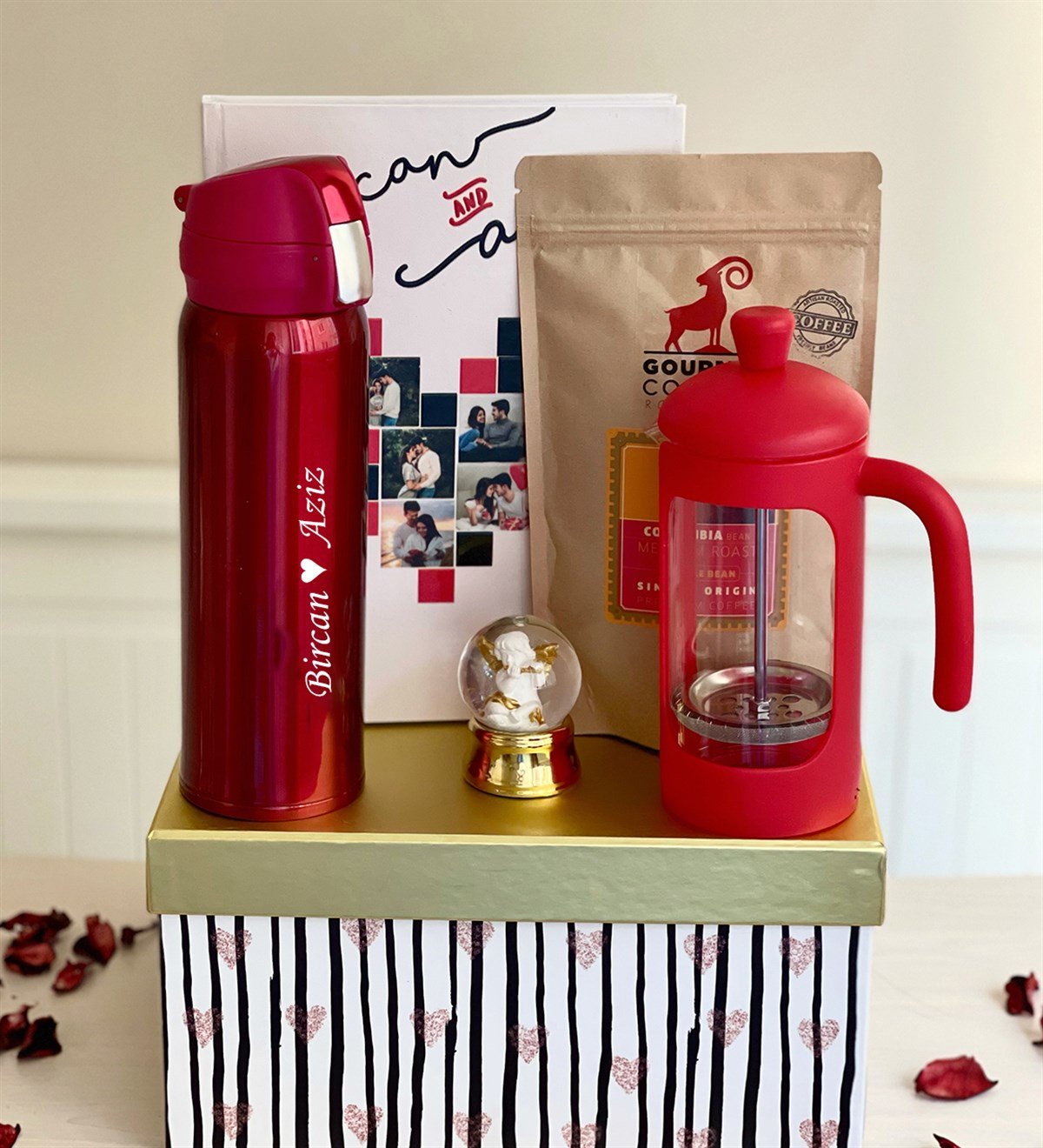 Kişiye Özel Fotoğraflı French Press Termos & Filtre Kahveli Sevgiliye Hediye SetiGiftmodaGmhs100163