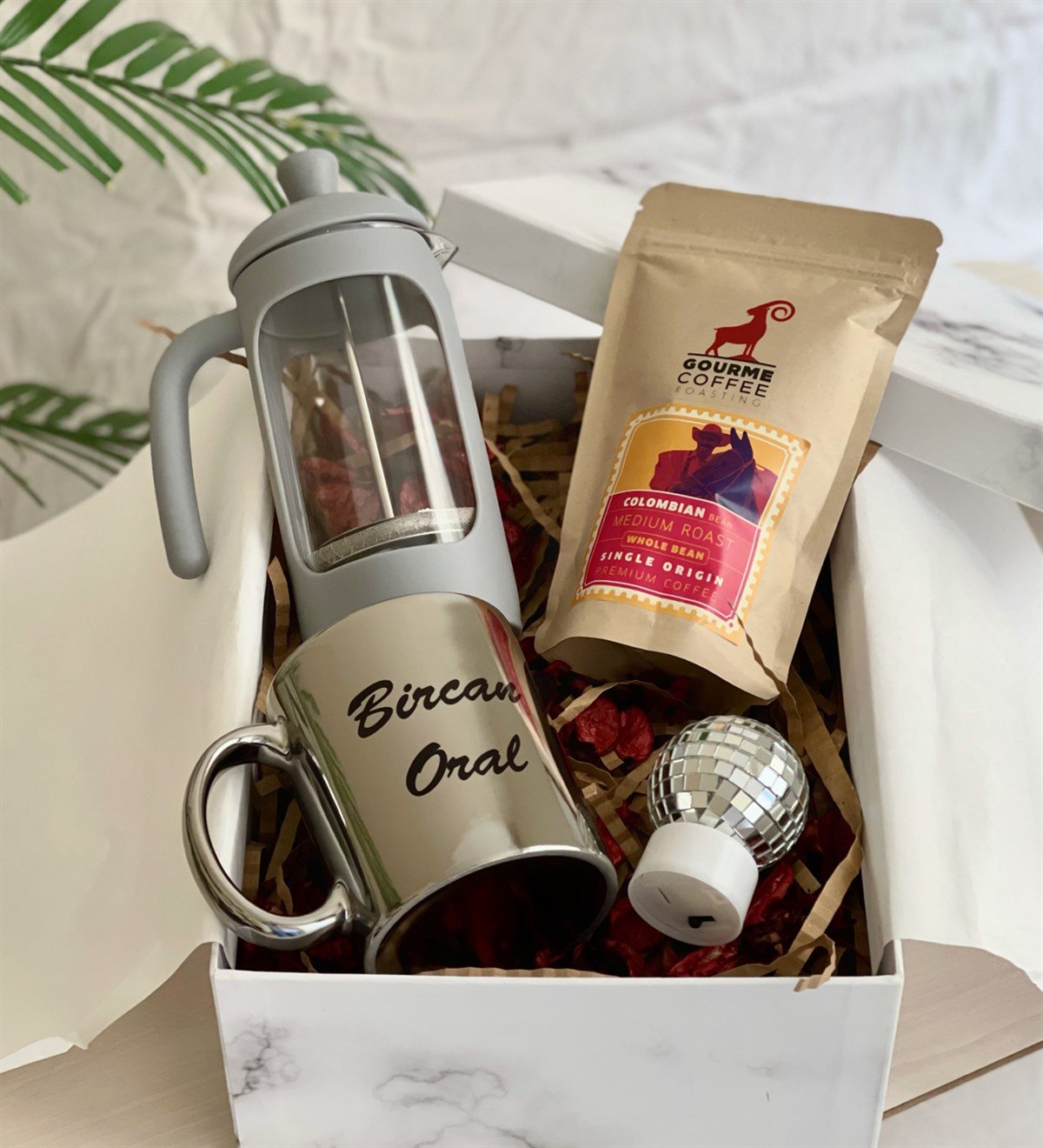 Kişiye Özel Gümüş Kupa French Press & Filitre Kahve Sevgiliye Hediye SetiGiftmoda Gmhs100345