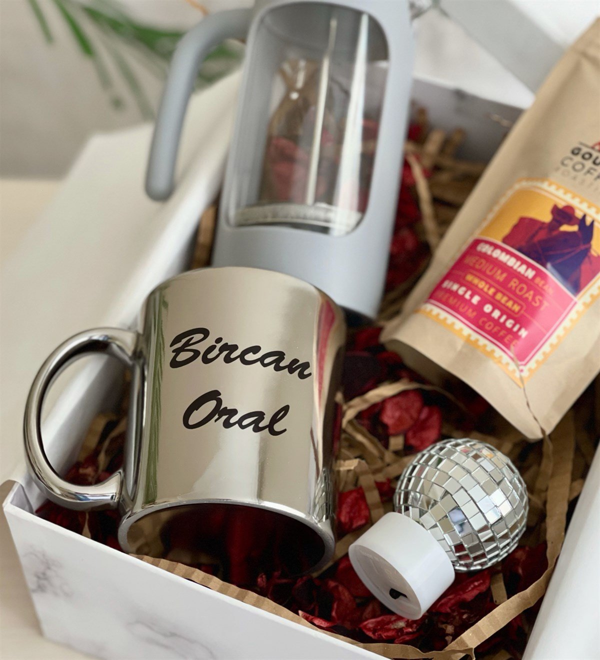 Kişiye Özel Gümüş Kupa French Press & Filitre Kahve Sevgiliye Hediye SetiGiftmoda Gmhs100345