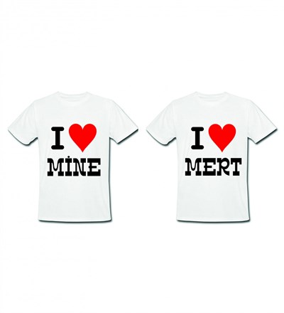 Kişiye Özel I Love Baskılı Tasarım Sevgili Tişört