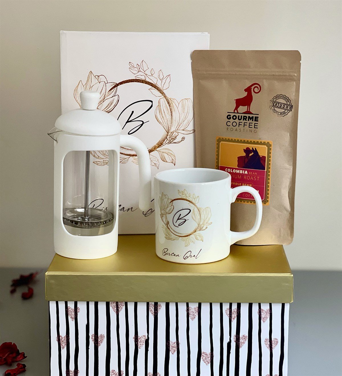 Kişiye Özel İlk Bahar French Press & Filtre Kahveli Sevgiliye Hediye SetiGiftmodaGmhs100170