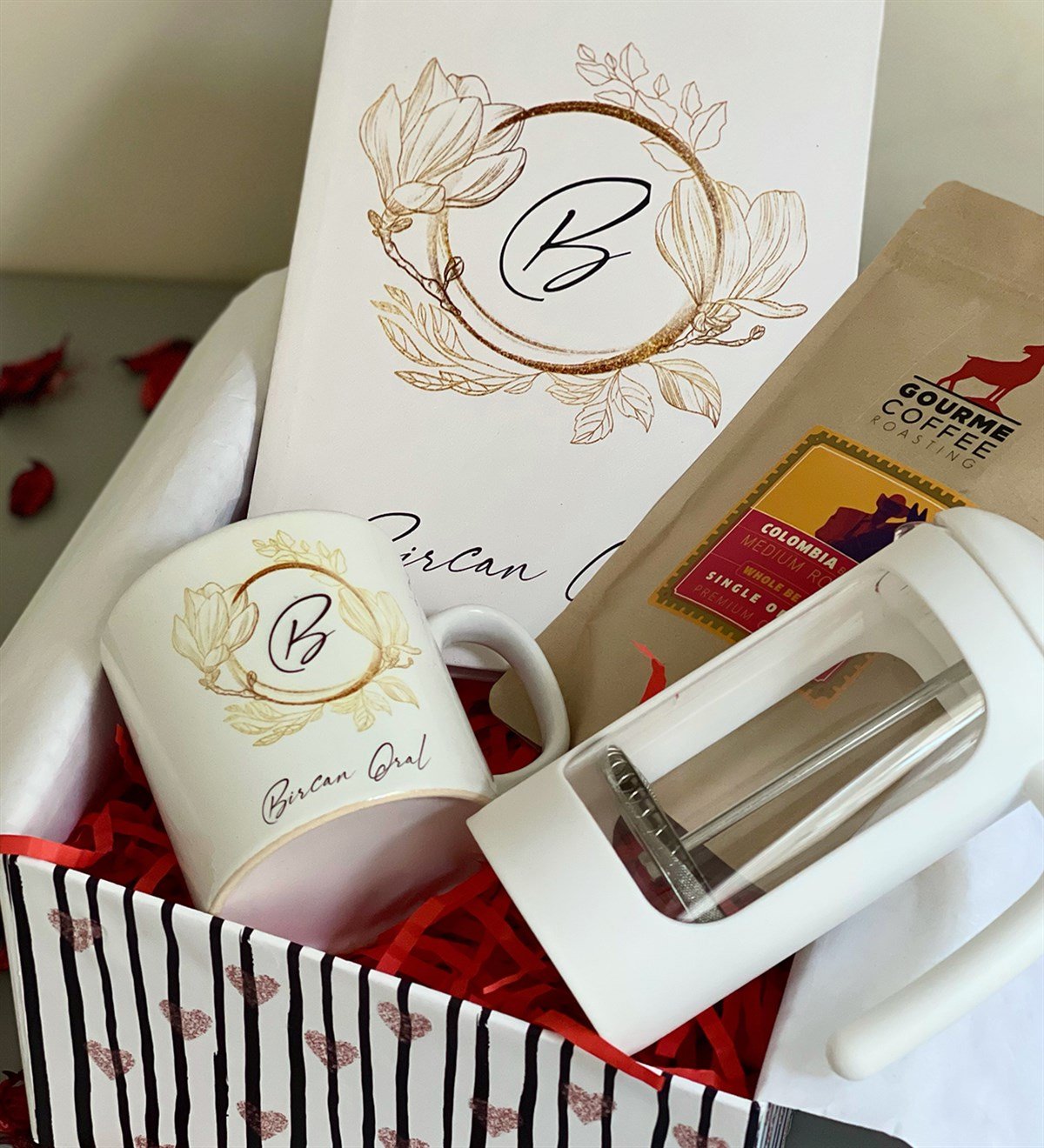 Kişiye Özel İlk Bahar French Press & Filtre Kahveli Sevgiliye Hediye SetiGiftmodaGmhs100170