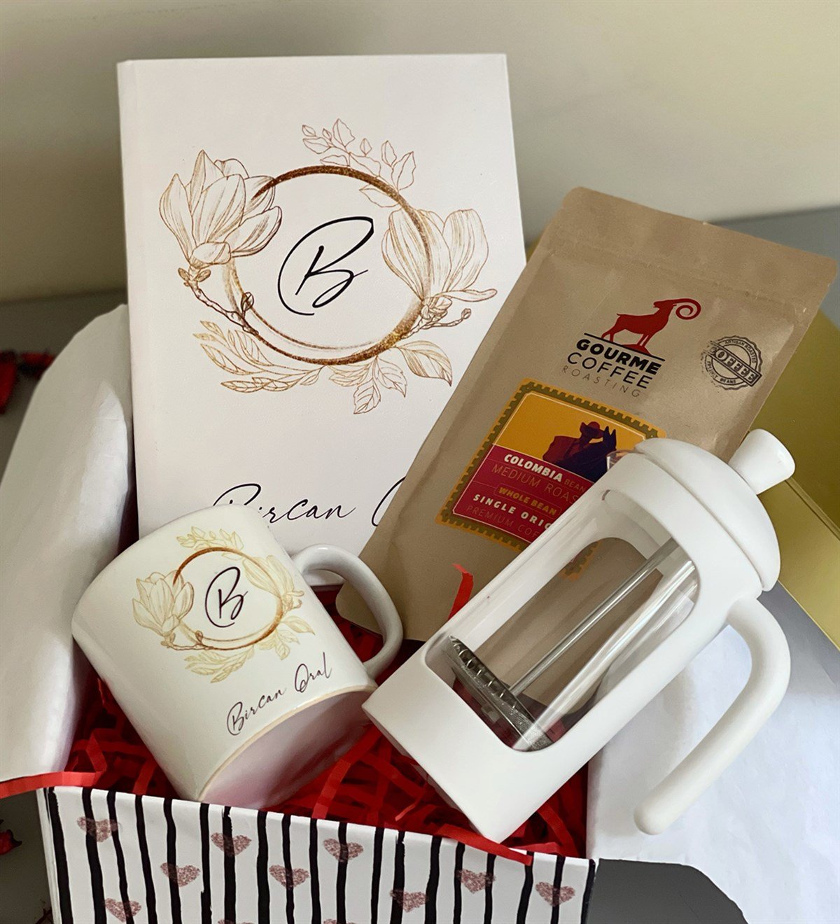 Kişiye Özel İlk Bahar French Press & Filtre Kahveli Sevgiliye Hediye SetiGiftmodaGmhs100170