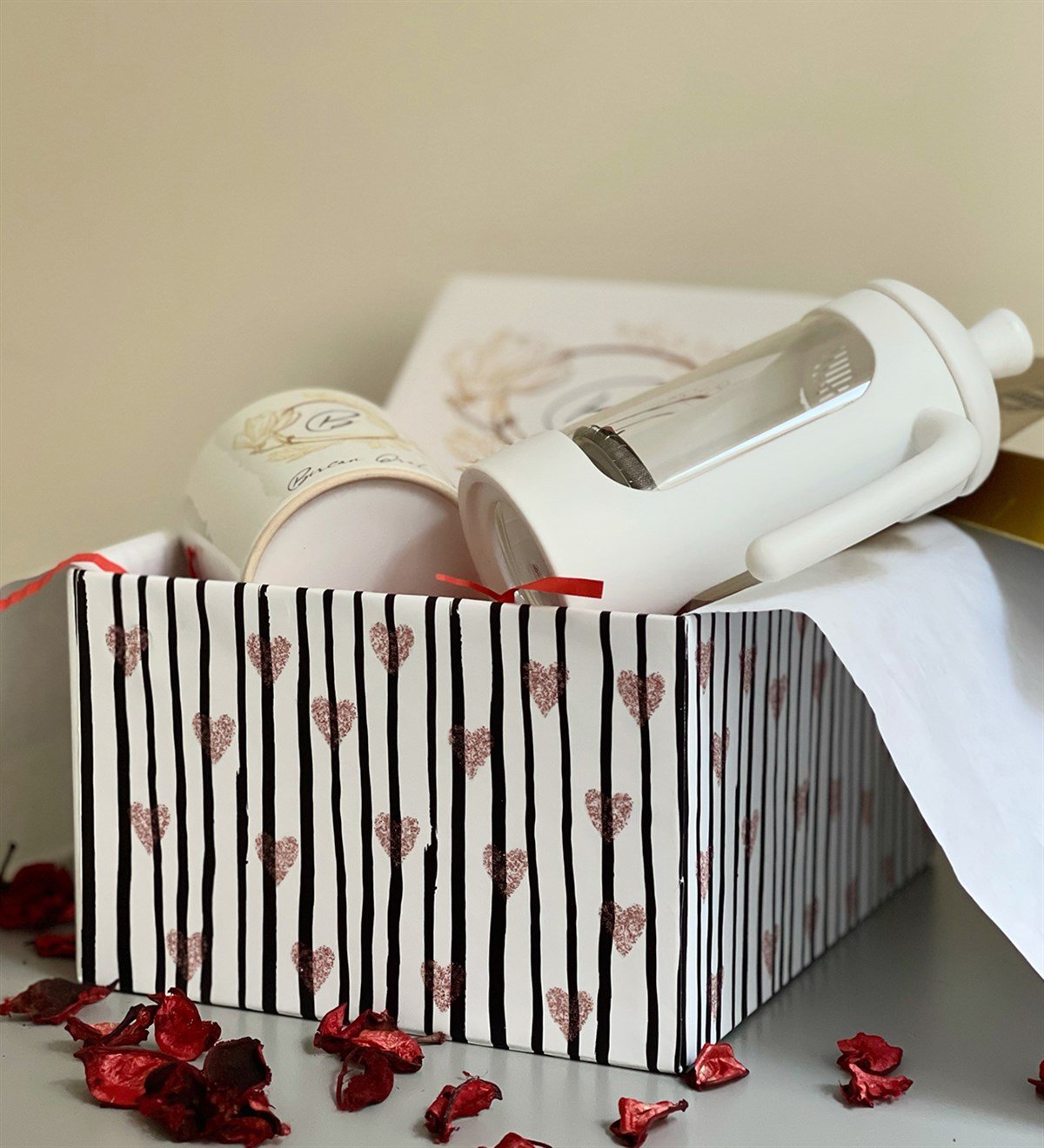 Kişiye Özel İlk Bahar French Press & Filtre Kahveli Sevgiliye Hediye SetiGiftmodaGmhs100170