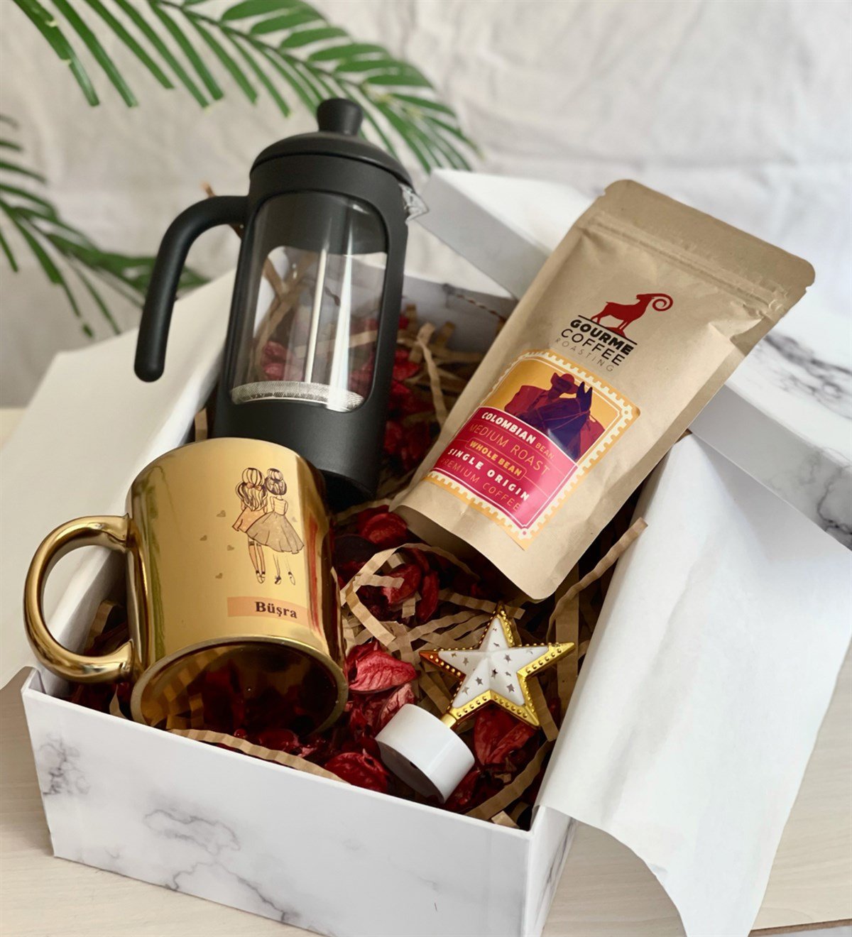 Kişiye Özel Kız Kardeş Gold Kupa French Press & Filitre Kahve Hediye SetiGiftmoda Gmhs100340