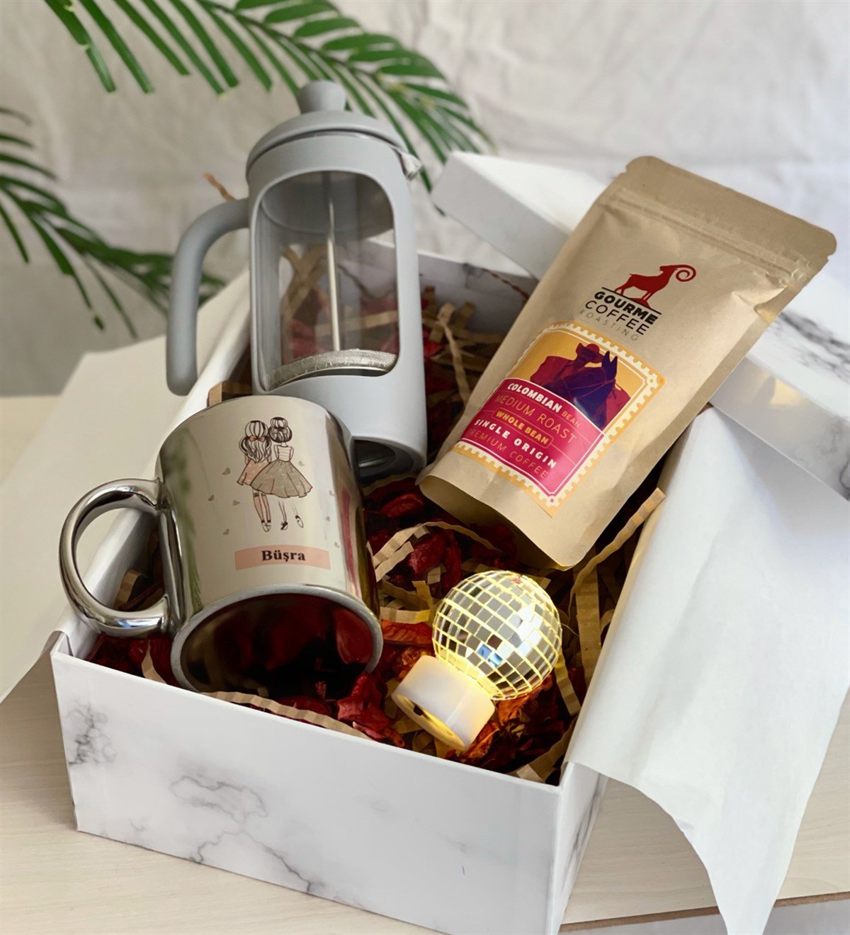 Kişiye Özel Kız Kardeş Gümüş Kupa French Press & Filitre Kahve Hediye SetiGiftmoda Gmhs100339