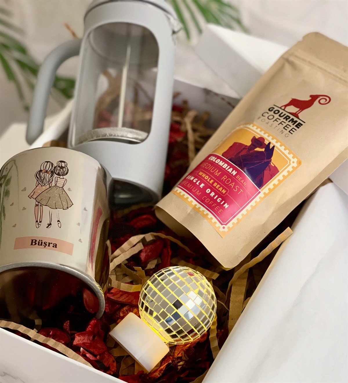 Kişiye Özel Kız Kardeş Gümüş Kupa French Press & Filitre Kahve Hediye SetiGiftmoda Gmhs100339