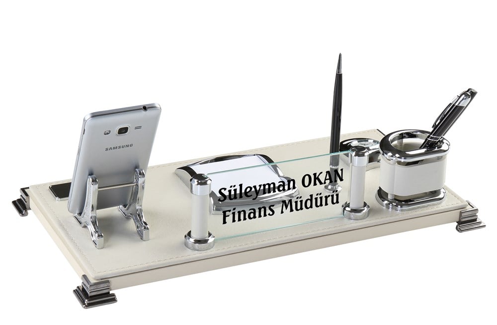 Kişiye Özel Krem Renk Deri Masa SetiGiftmodaPRZ-6031