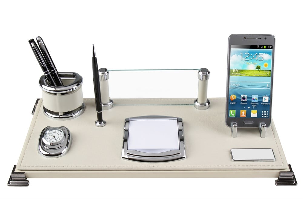 Kişiye Özel Krem Renk Deri Masa SetiGiftmodaPRZ-6031