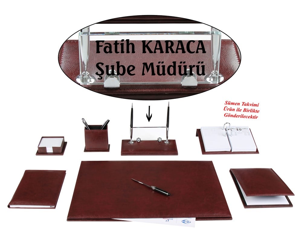 Kişiye Özel Kristal İsimlikli Bordo Renk Deri Sümen TakımıGiftmodaPRZ-1507