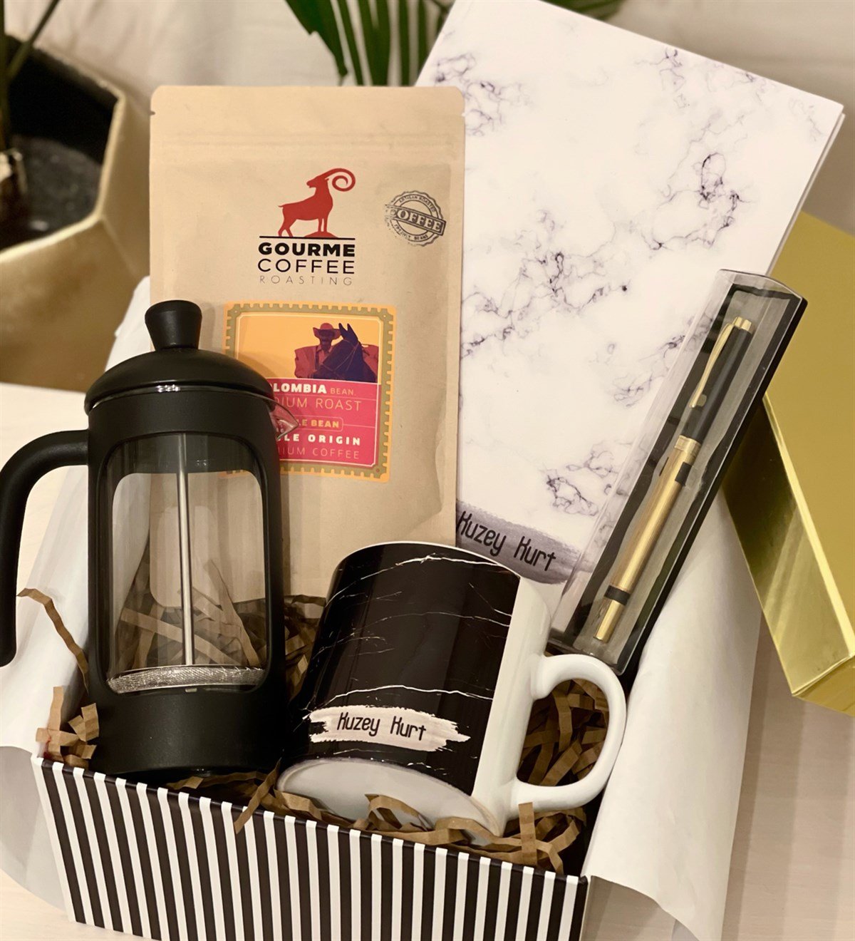 Kişiye Özel Mermer French Press & Filitre Kahve Sevgiliye Hediye SetiGiftmodaGmhs100205