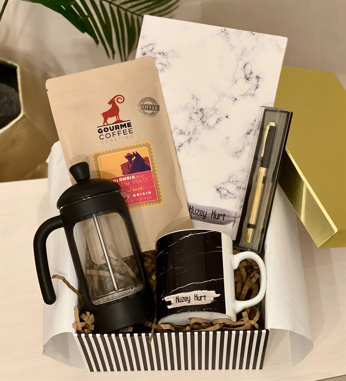 Kişiye Özel Mermer French Press & Filitre Kahve Sevgiliye Hediye SetiGiftmodaGmhs100205