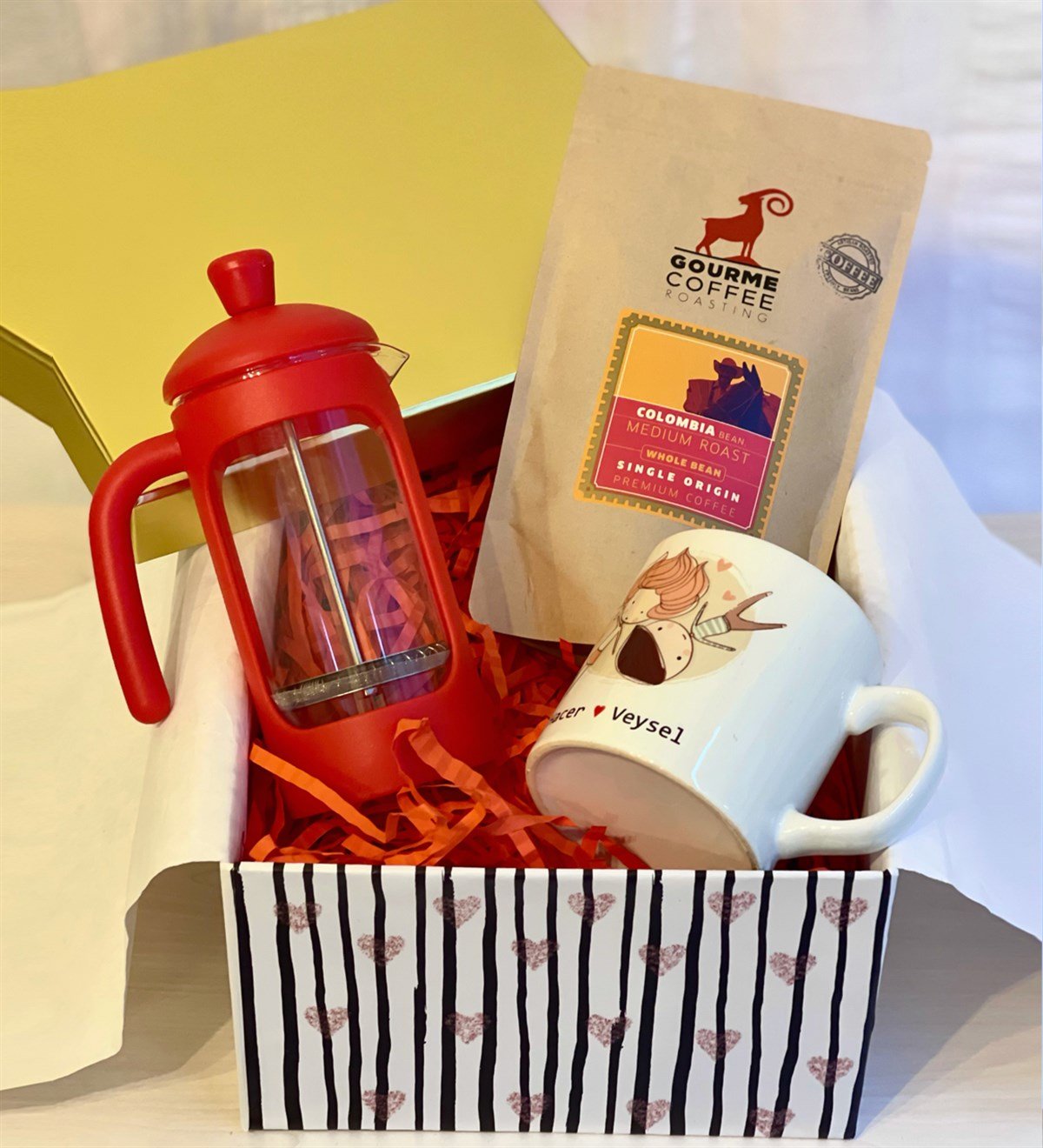 Kişiye Özel Ölümsüz Aşıklar French Press & Filtre Kahveli Sevgiliye Hediye SetiGiftmodaGmhs100185