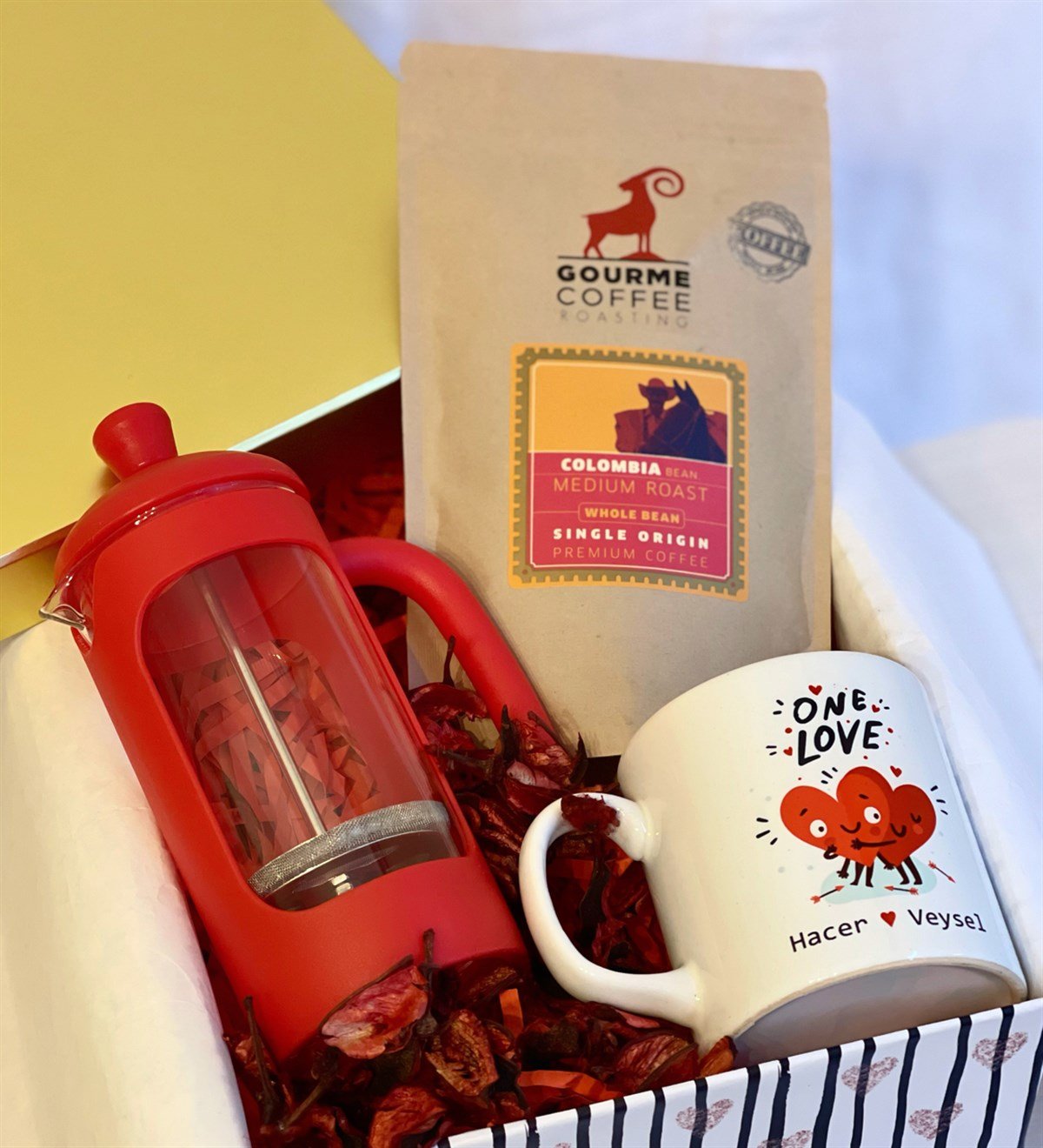 Kişiye Özel One Love French Press & Filtre Kahveli Sevgiliye Hediye SetiGiftmodaGmhs100184