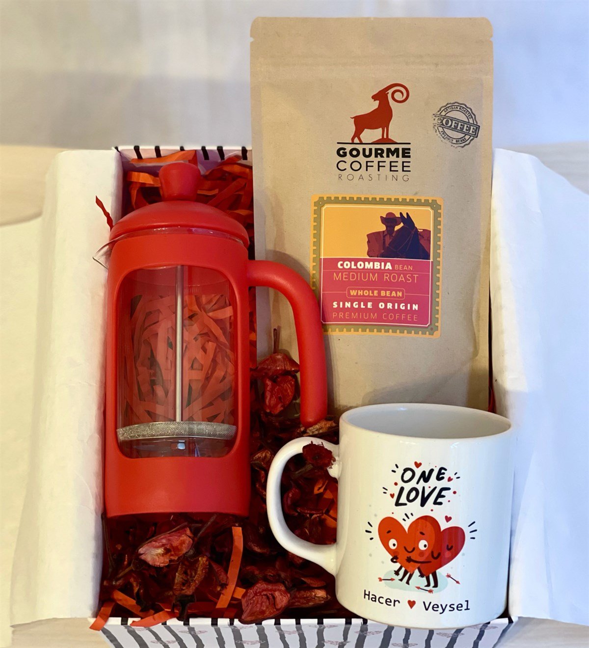 Kişiye Özel One Love French Press & Filtre Kahveli Sevgiliye Hediye SetiGiftmodaGmhs100184