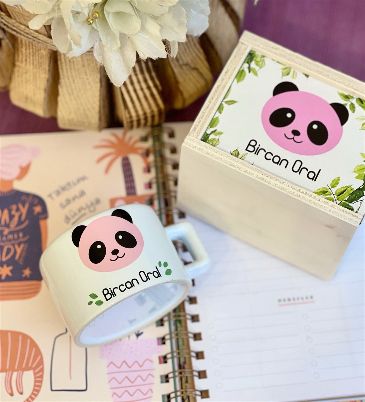 Kişiye Özel Pembe Panda Tasarımlı Kutulu KupaGiftmodaGmkp100059