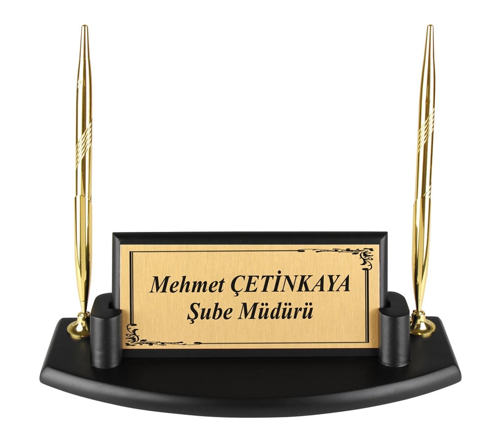 Kişiye Özel Siyah Deri Sümen Takımı Ve Ahşap İsimlikGiftmodaPRZ-1291