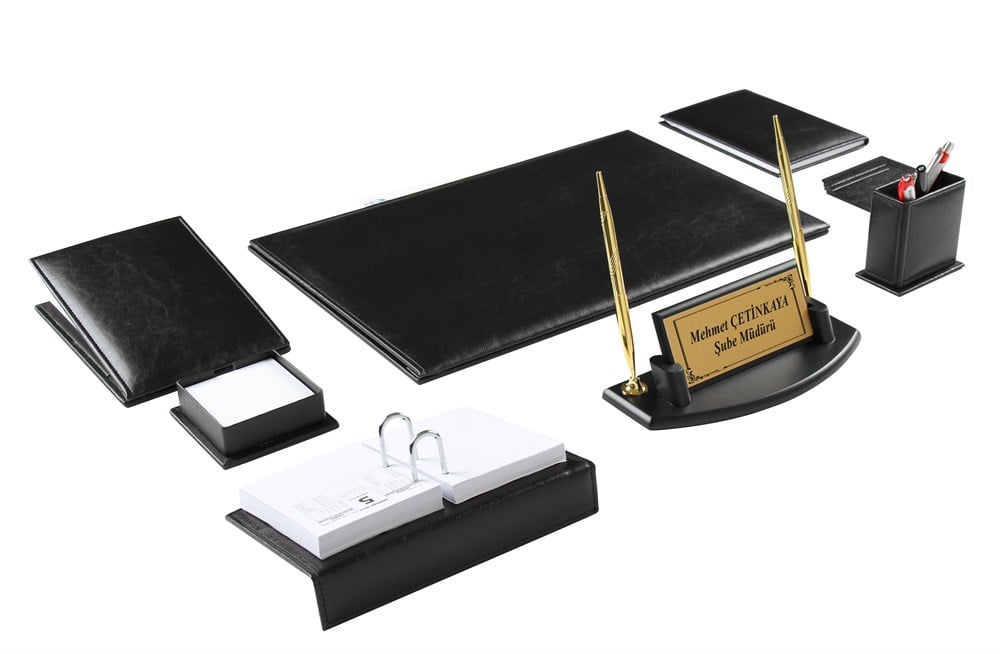 Kişiye Özel Siyah Deri Sümen Takımı Ve Ahşap İsimlikGiftmodaPRZ-1291