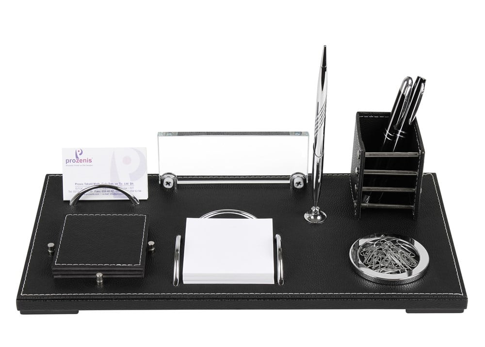 Kişiye Özel Siyah Deri Vip Ofis Masa Üstü İsimlik SetiGiftmodaPRZ-4110
