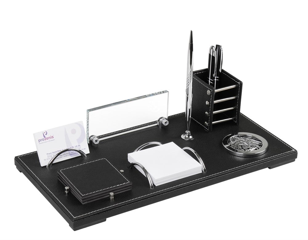 Kişiye Özel Siyah Deri Vip Ofis Masa Üstü İsimlik SetiGiftmodaPRZ-4110