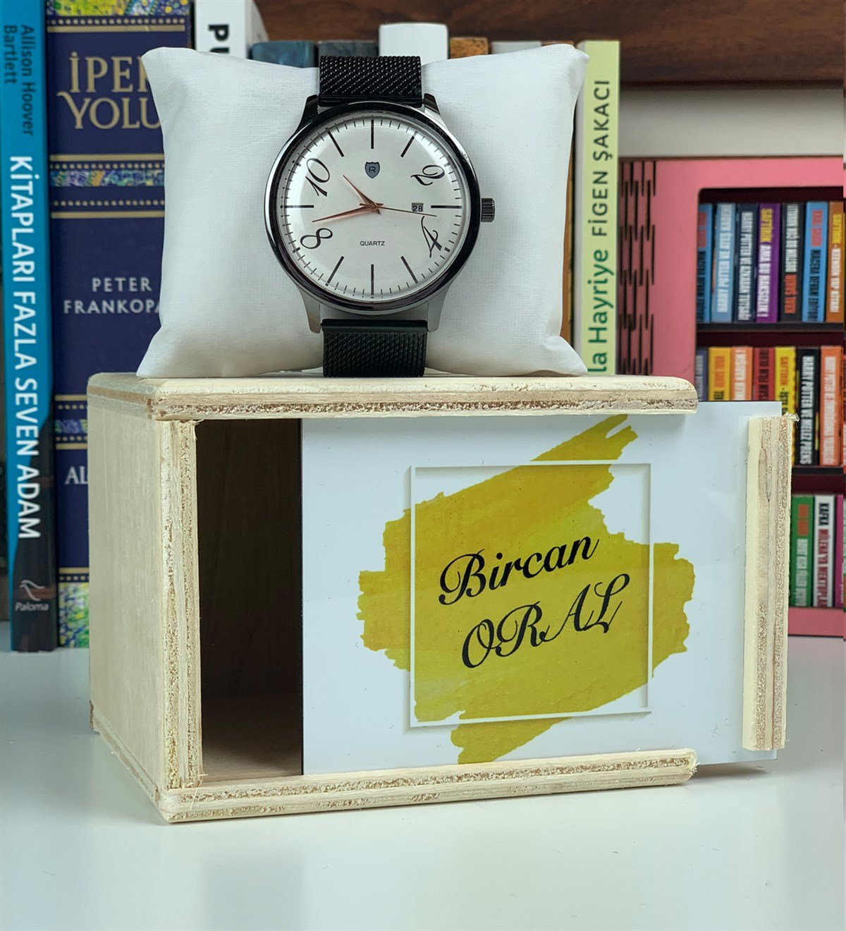 Kişiye Özel Siyah Hasır Kordon Saat GiftmodaSaat11