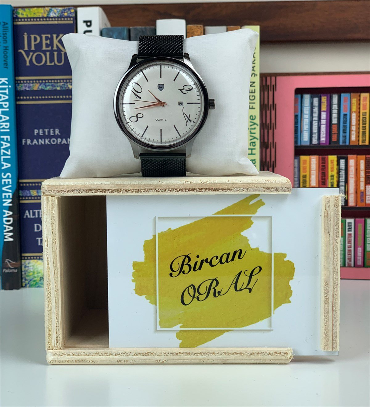 Kişiye Özel Siyah Hasır Kordon Saat GiftmodaSaat11