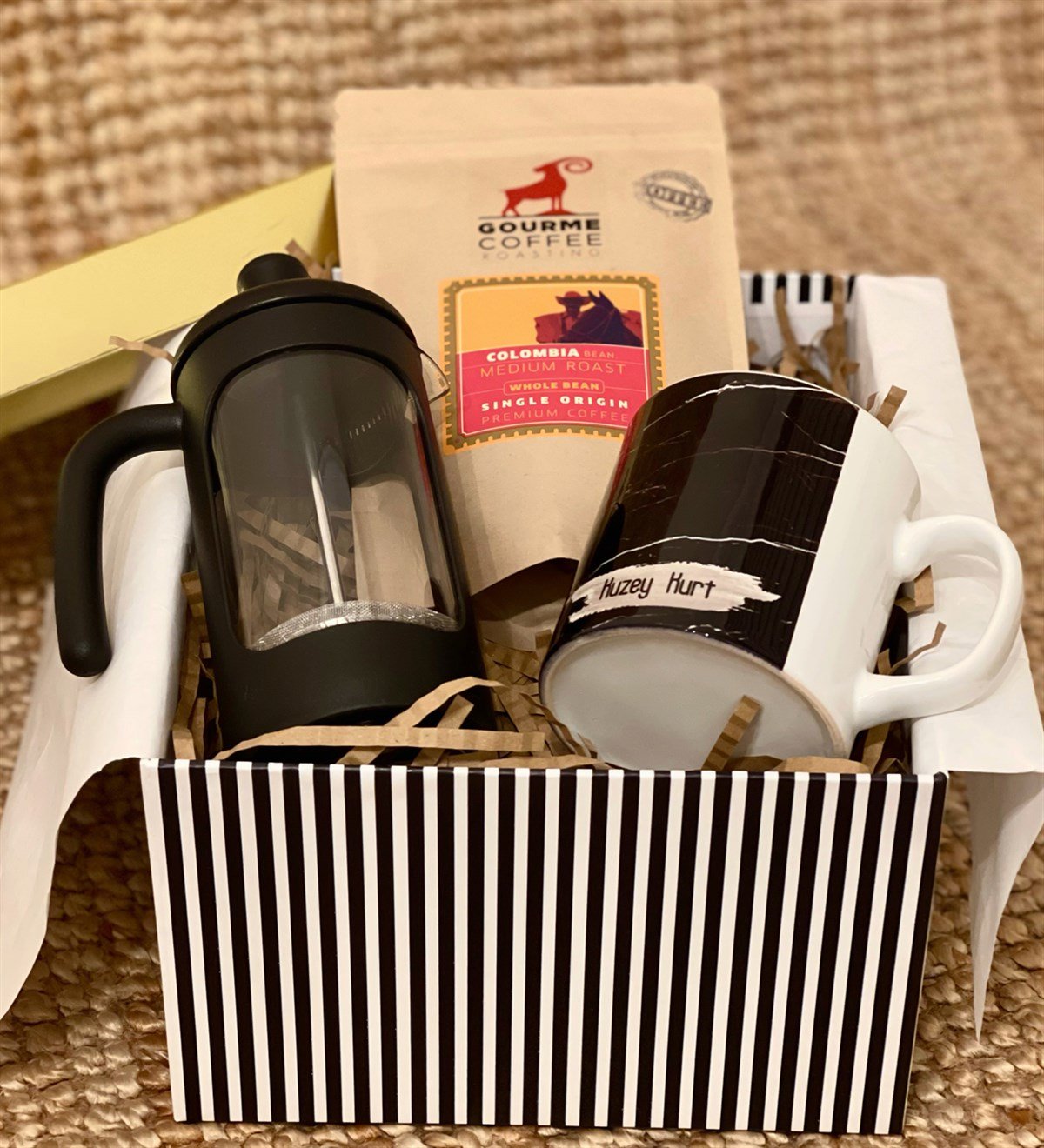 Kişiye Özel Siyah Mermer French Press & Filtre Kahveli Sevgiliye Hediye SetiGiftmodaGmhs100191