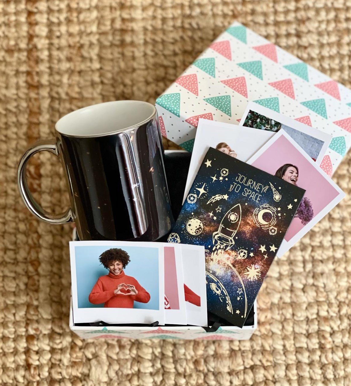 Kişiye Özel Space Roket Tasarımlı Mini Albüm Gümüş Kupa Mini Hediye SetiGiftmodaGmhs100377