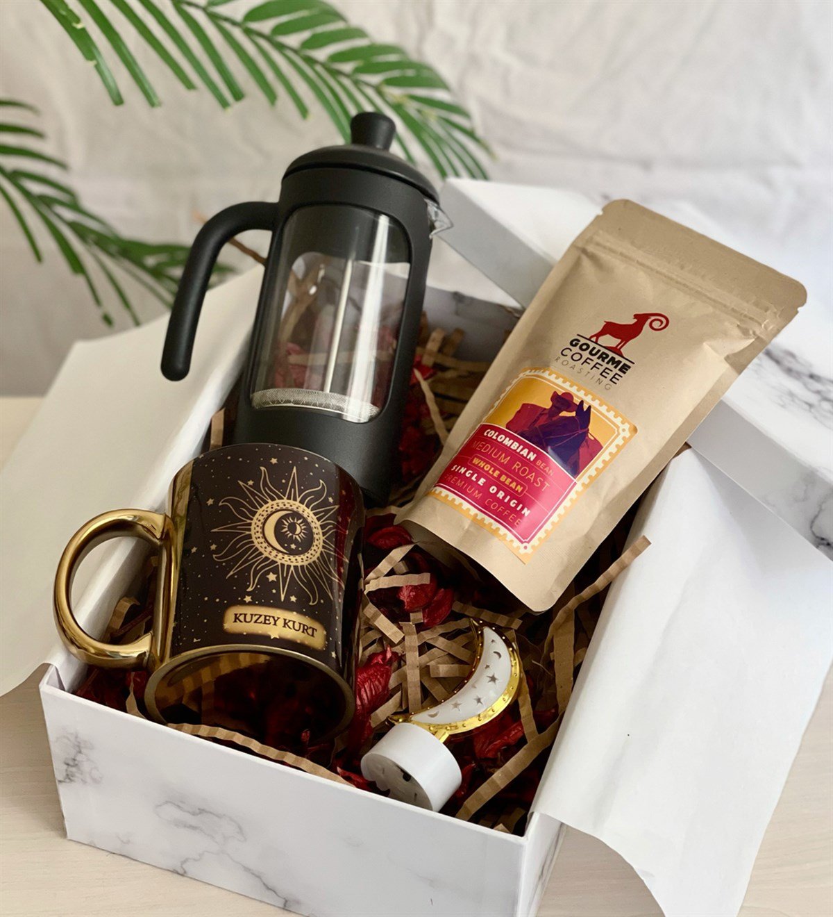 Kişiye Özel Tarot Gold Kupa French Press & Filitre Kahve Hediye SetiGiftmoda Gmhs100342