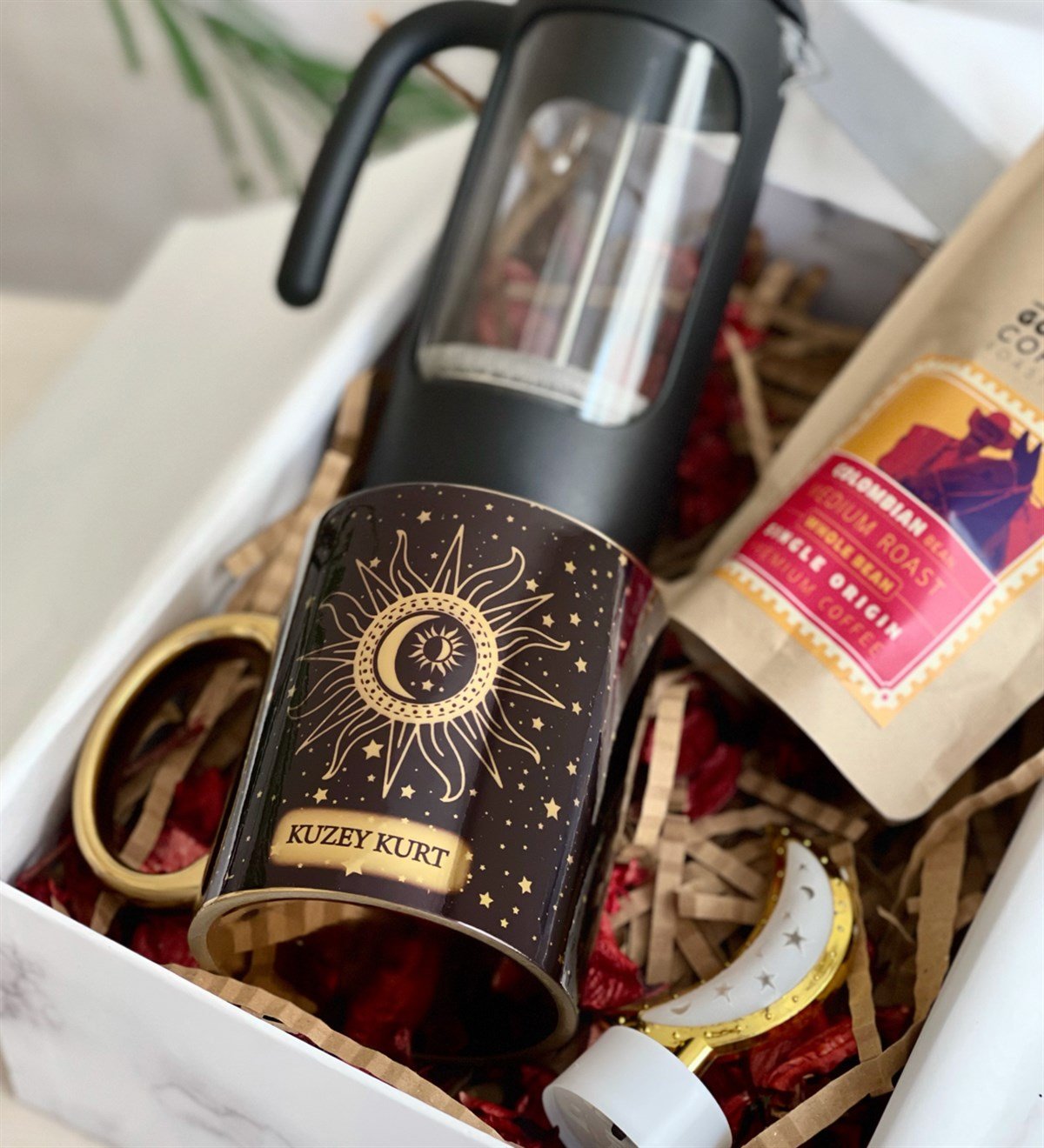 Kişiye Özel Tarot Gold Kupa French Press & Filitre Kahve Hediye SetiGiftmoda Gmhs100342
