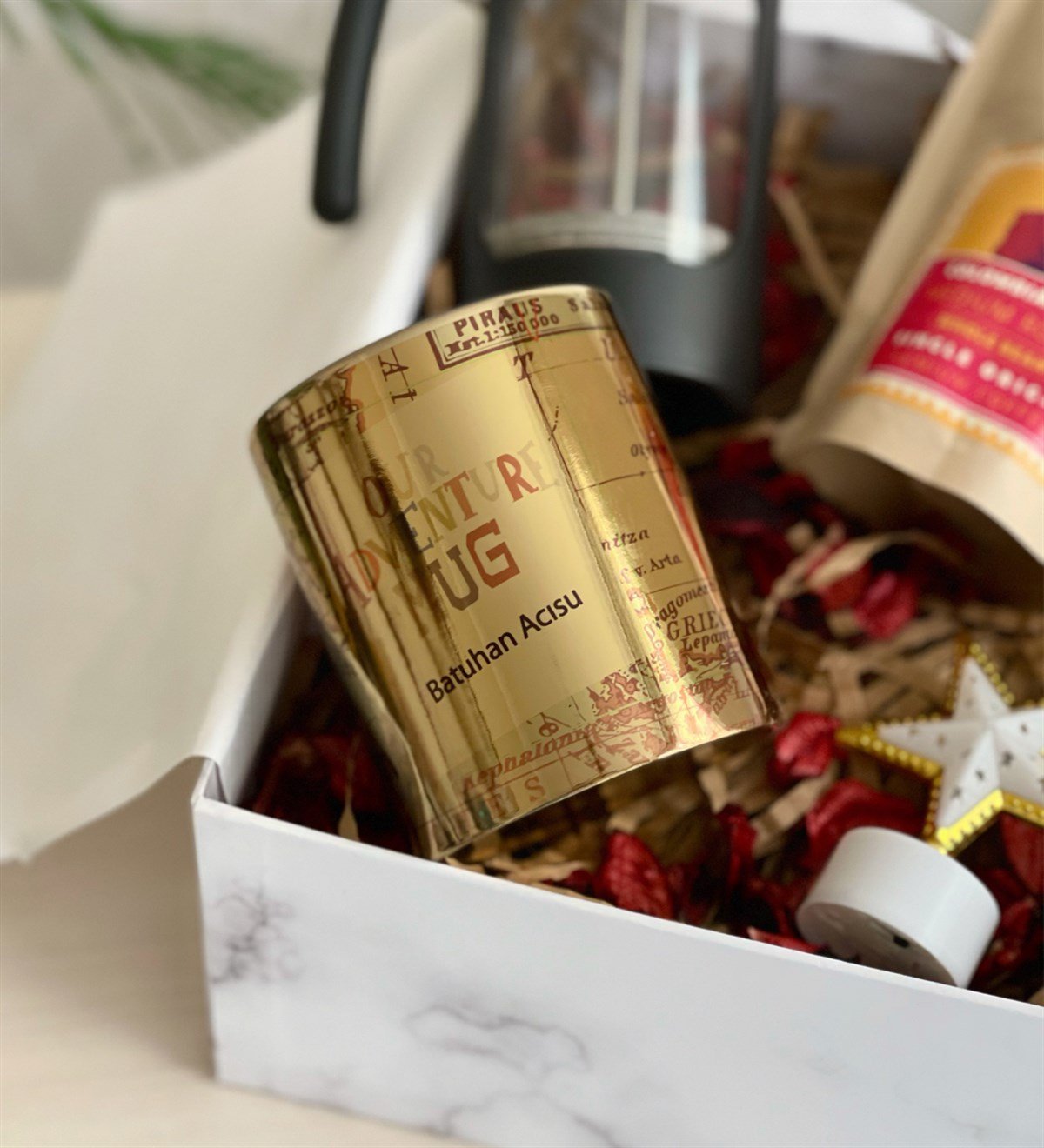 Kişiye Özel Travel Gold Kupa French Press & Filitre Kahve Sevgiliye Hediye SetiGiftmoda Gmhs100343