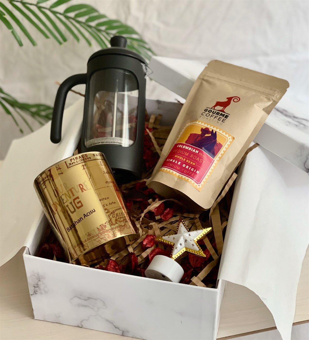 Kişiye Özel Travel Gold Kupa French Press & Filitre Kahve Sevgiliye Hediye SetiGiftmoda Gmhs100343