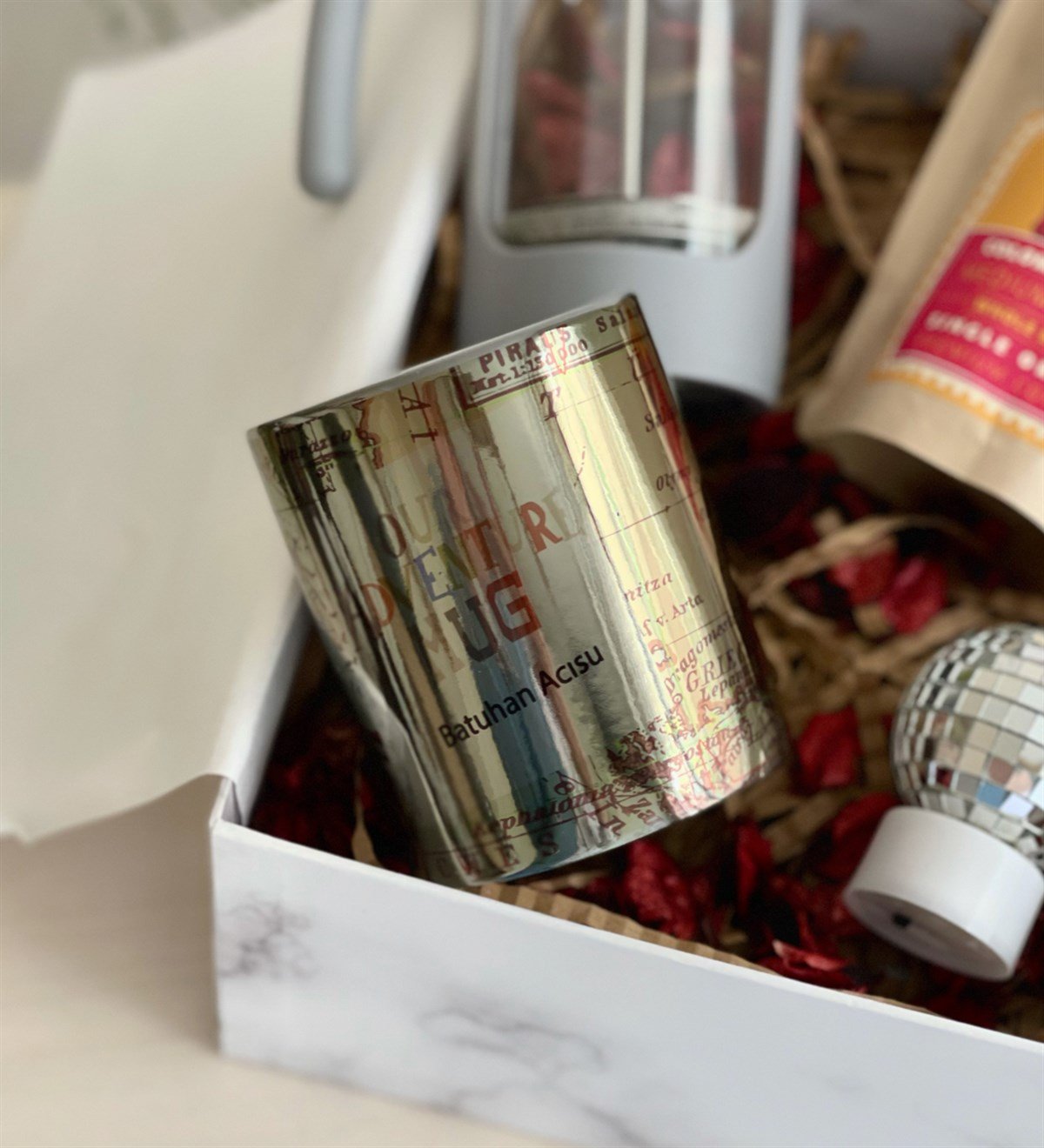 Kişiye Özel Travel Gümüş Kupa French Press & Filitre Kahve Sevgiliye Hediye SetiGiftmoda Gmhs100344