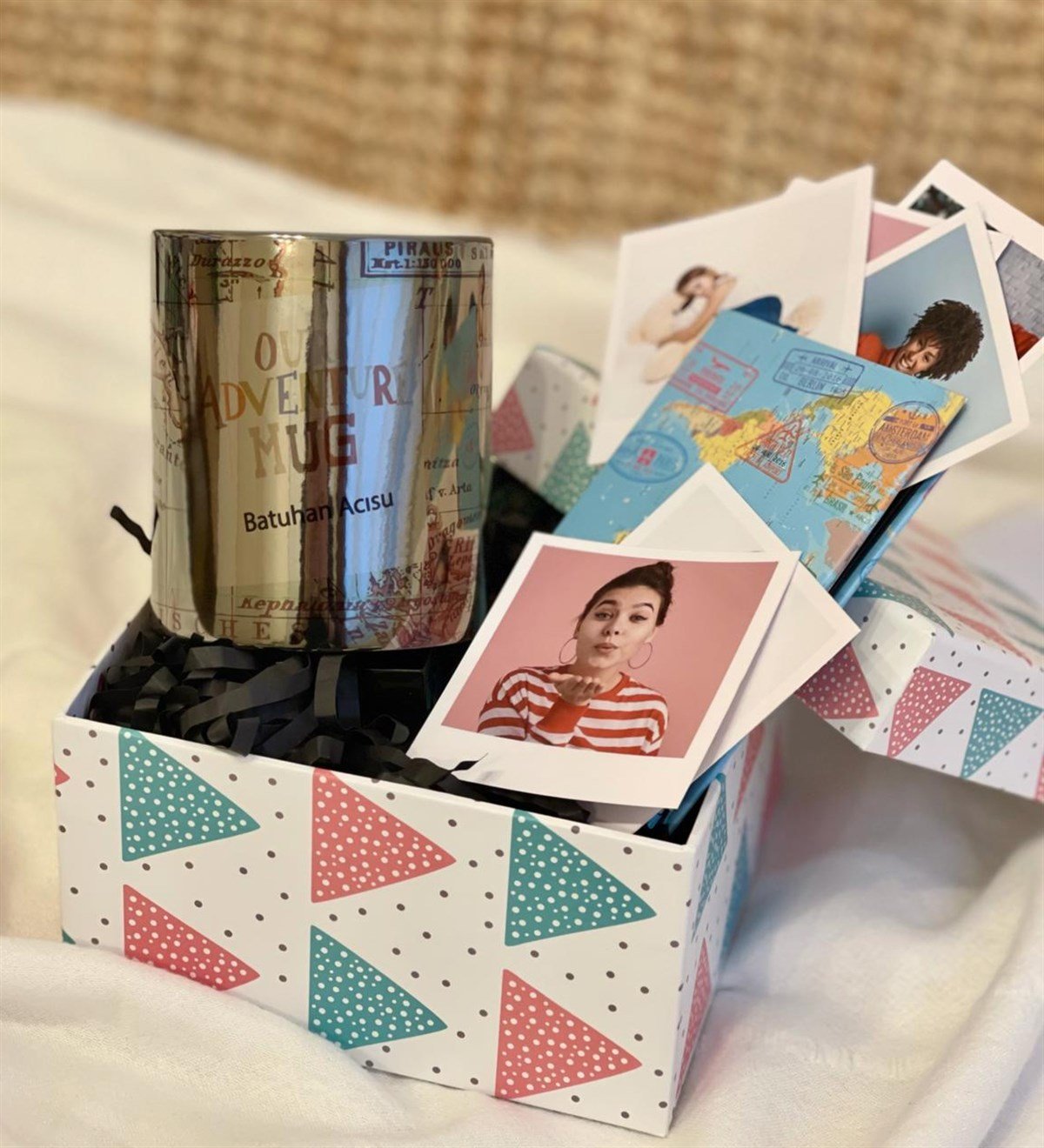 Kişiye Özel Travel Tasarımlı Mini Albüm Gümüş Kupa Mini Hediye SetiGiftmodaGmhs100383