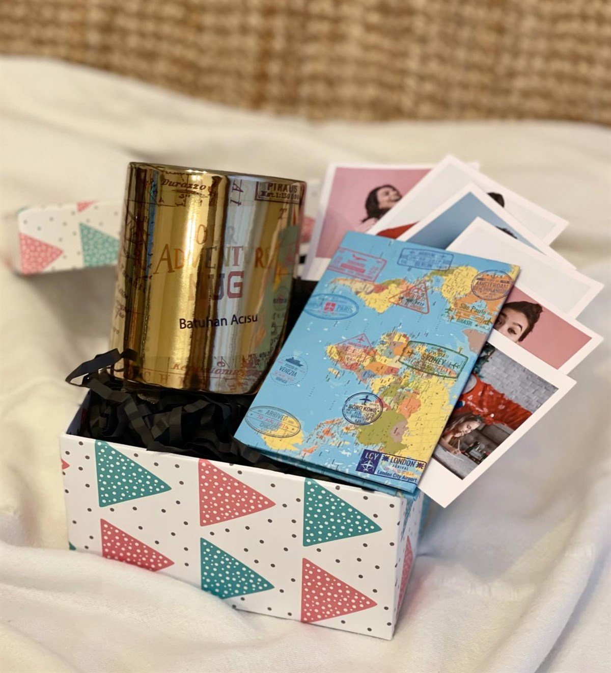Kişiye Özel Travel Tasarımlı Mini Albüm Gold Kupa Mini Hediye SetiGiftmodaGmhs100384