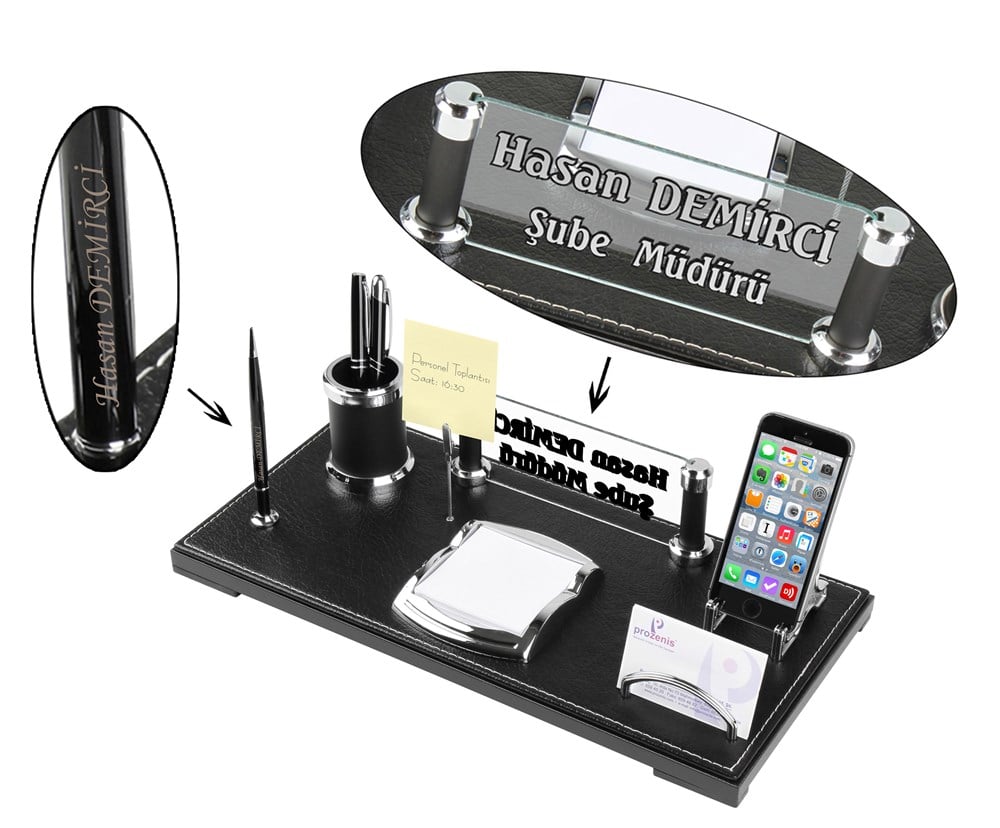 Koyukahve Renk Deri Vip Masa Üstü İsimliği SetiGiftmodaPRZ-3532