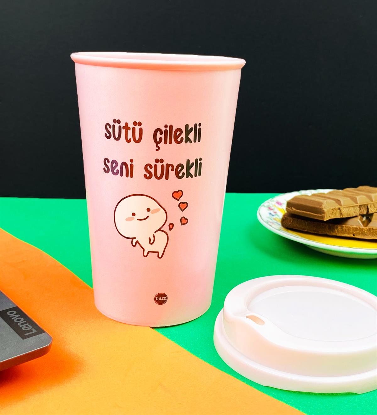 Motto Tasarımlı Plastik Kahve BardağıgiftmodaBAM-1033-1