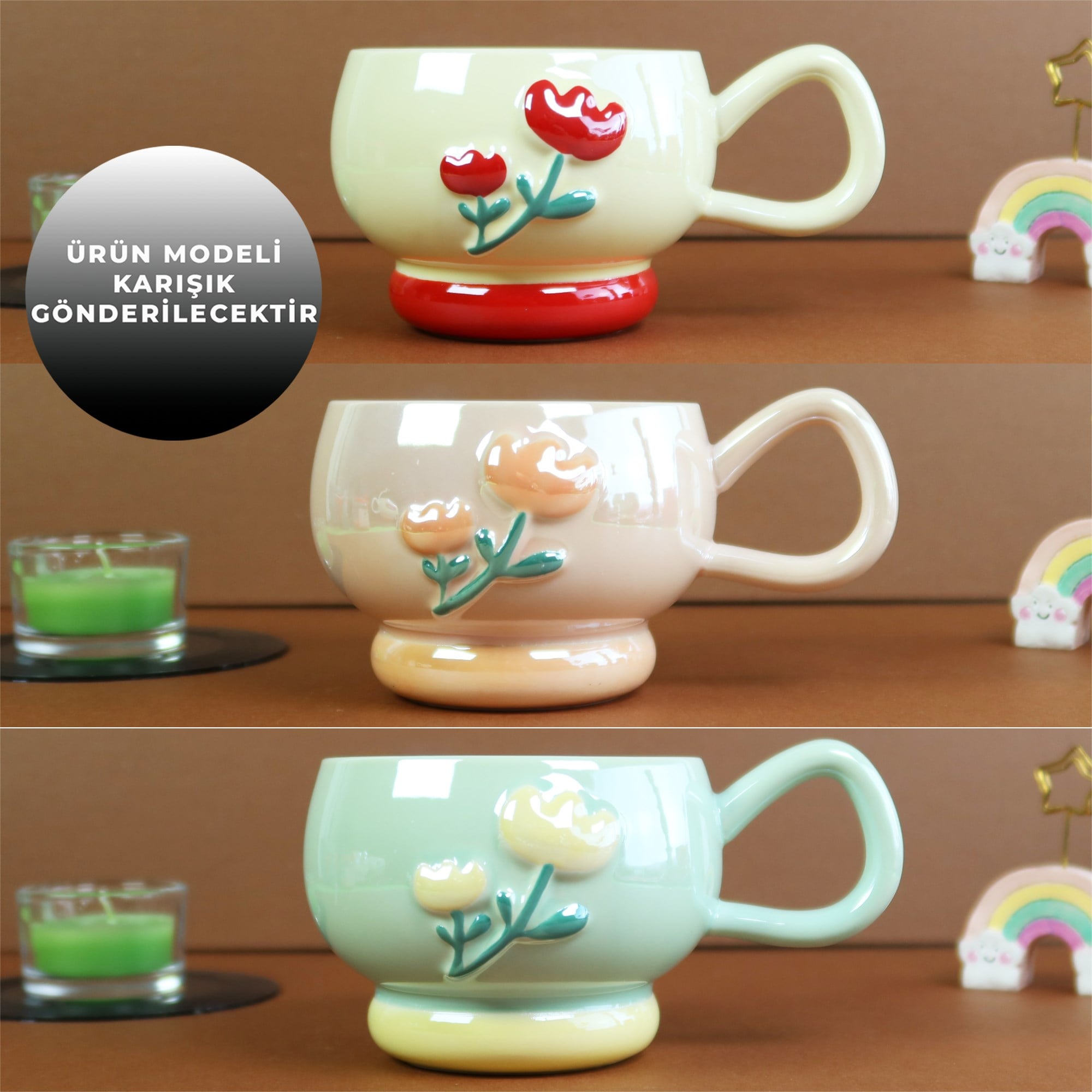 Pastel Çiçek Seramik Kahve Kupası BM-2364giftmodaBM-2364