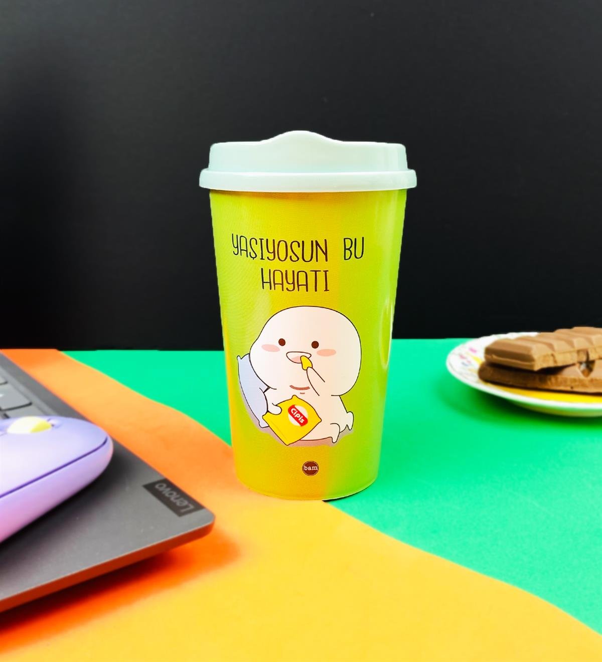 Motto Tasarımlı Plastik Kahve BardağıgiftmodaBAM-1033