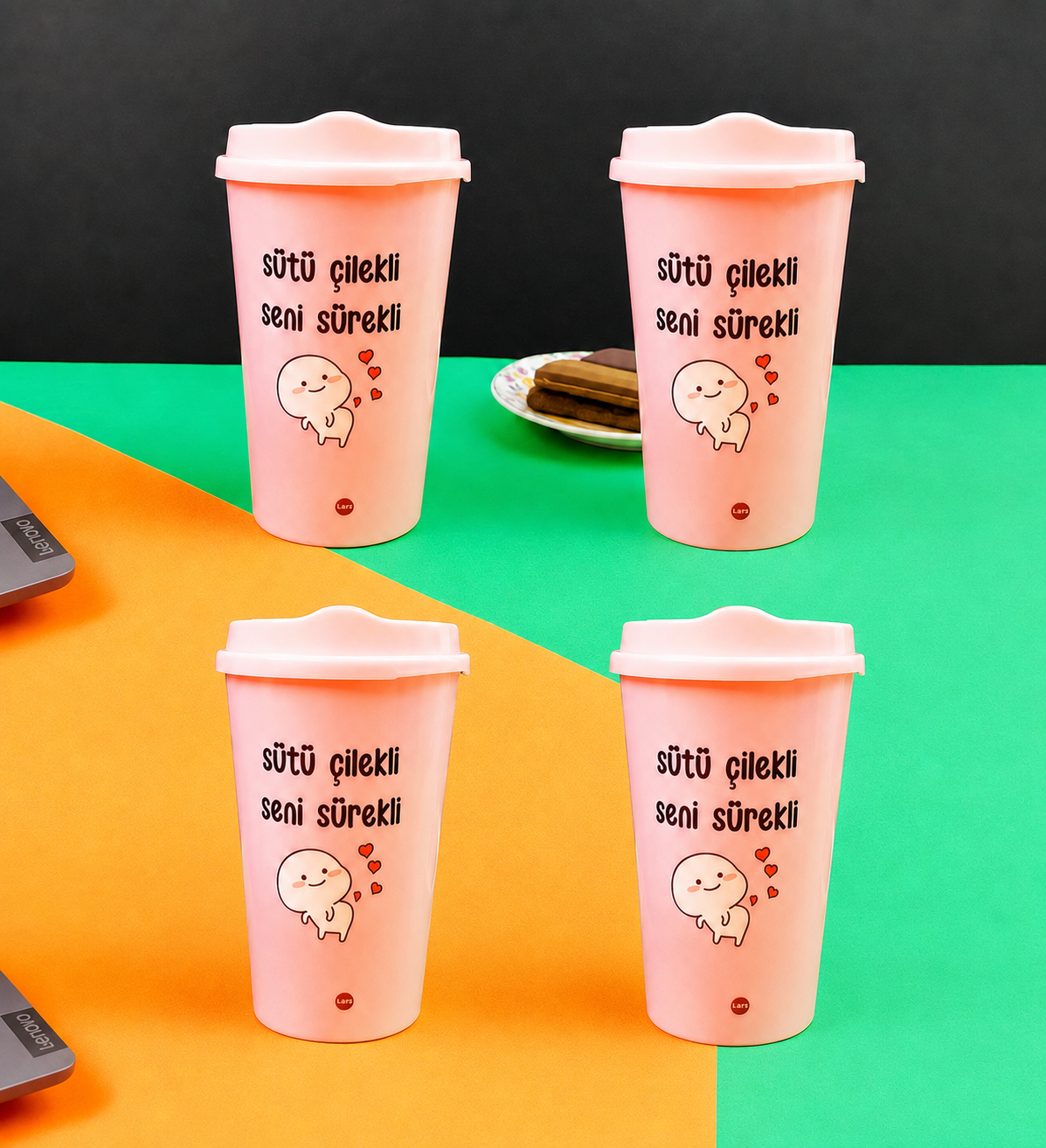 4'Lü Motto Tasarımlı Plastik Kahve BardağıgiftmodaBAM-103332
