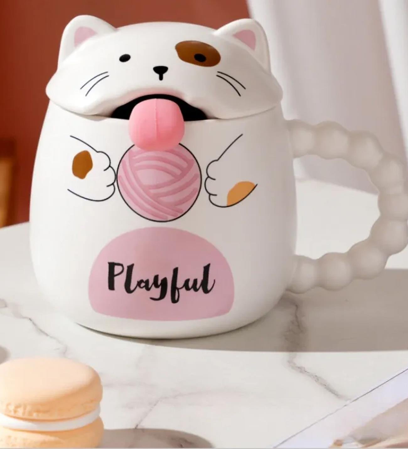 Sevimli Kedi Kapaklı Seramik KupagiftmodaBM-1452