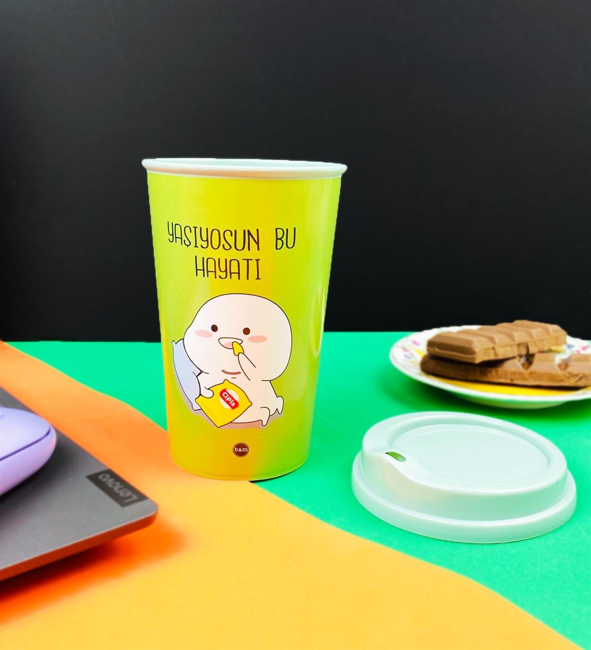 Motto Tasarımlı Plastik Kahve BardağıgiftmodaBAM-1033