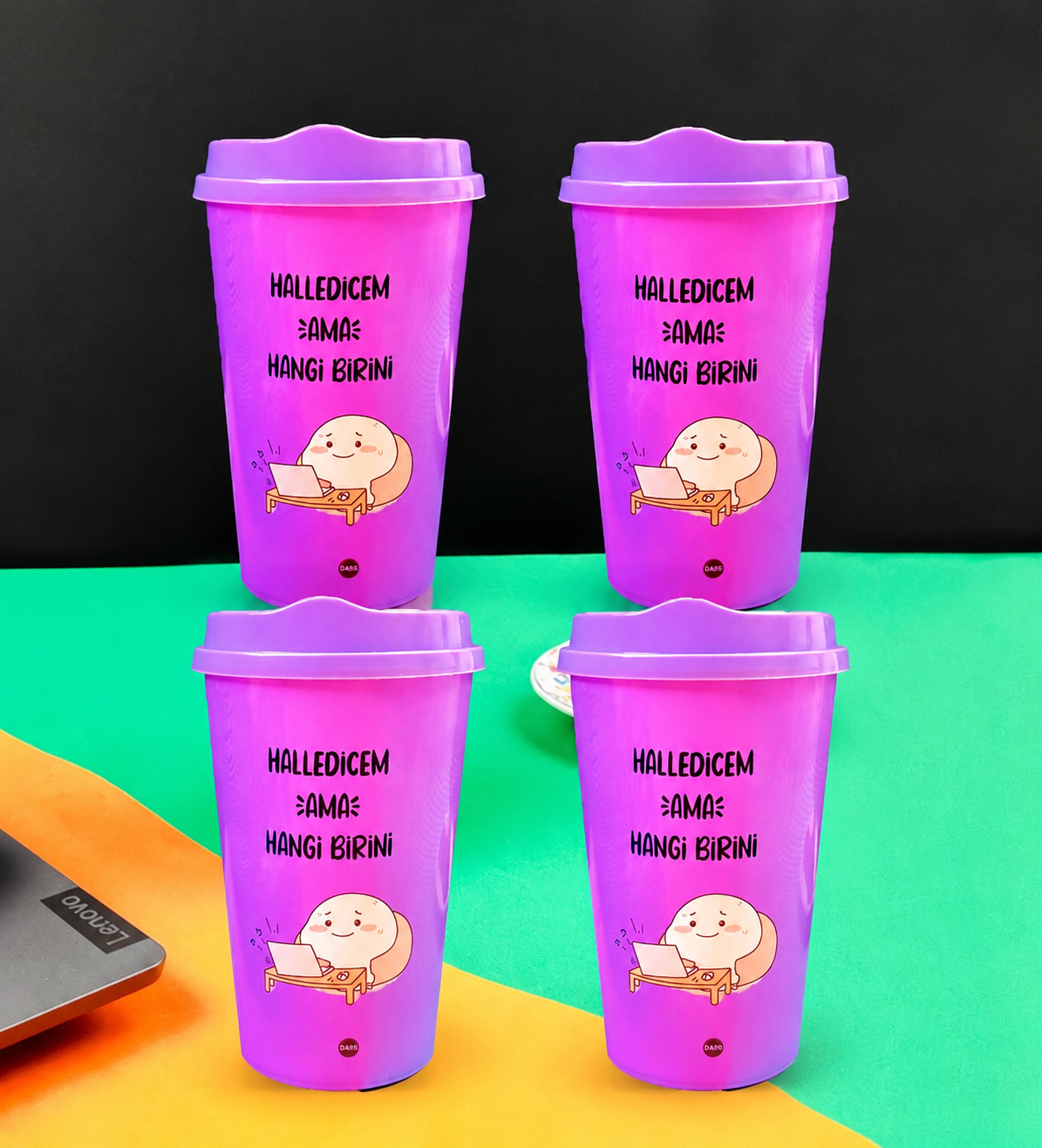 4'Lü Motto Tasarımlı Plastik Kahve BardağıgiftmodaBAM-103332