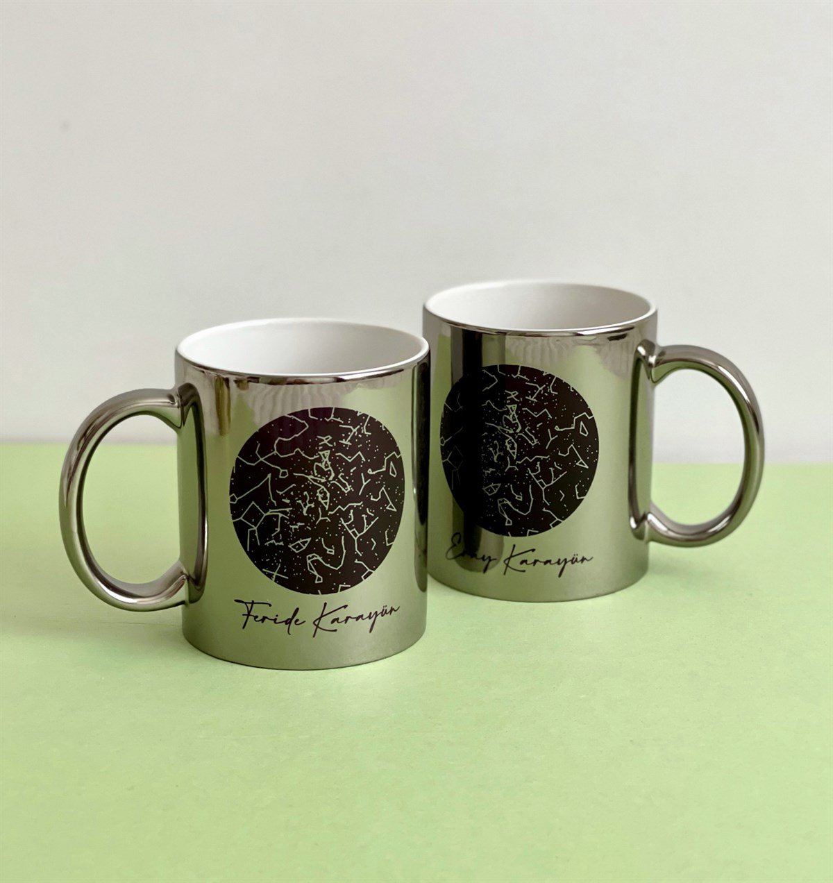 Kişiye Özel Yıldız Haritası Tasarımlı 2'li Gümüş KupaGiftmodaGmkp100199