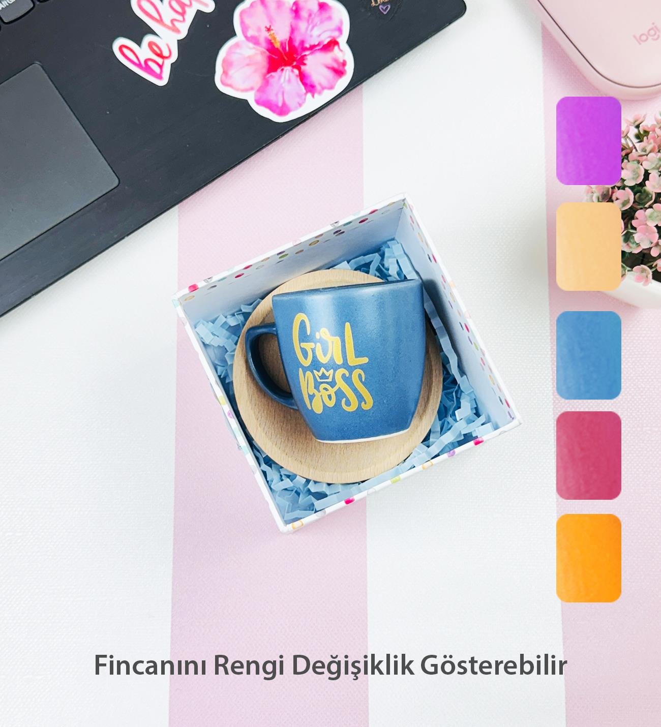Özel Kutulu Girl Boss Ahşap Tabaklı Türk Kahvesi FincanıgiftmodaGmkp100633