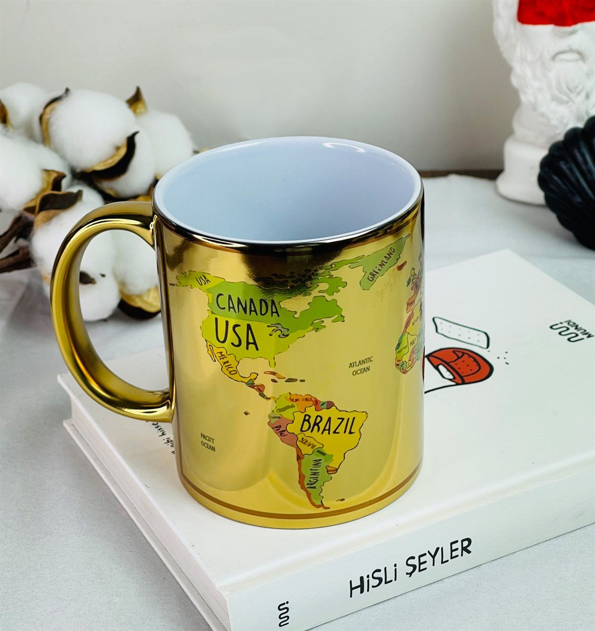 Kişiye Özel Dünya Haritası Tasarımlı Gold Kupa giftmodaGmkp100283