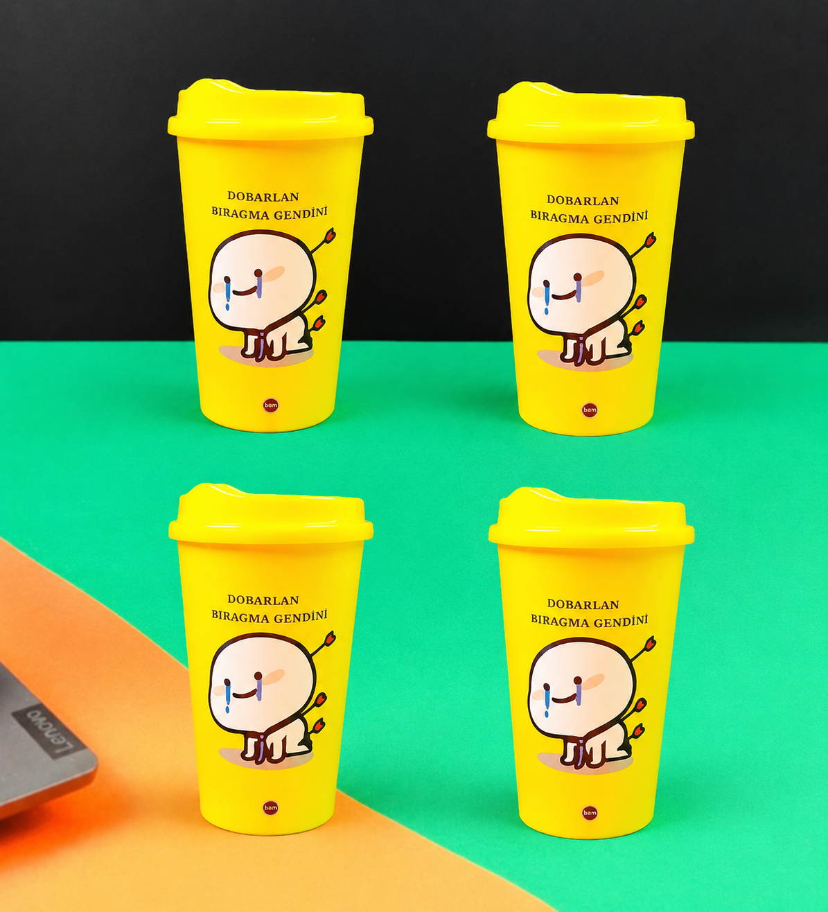 4'Lü Motto Tasarımlı Plastik Kahve BardağıgiftmodaBAM-103332