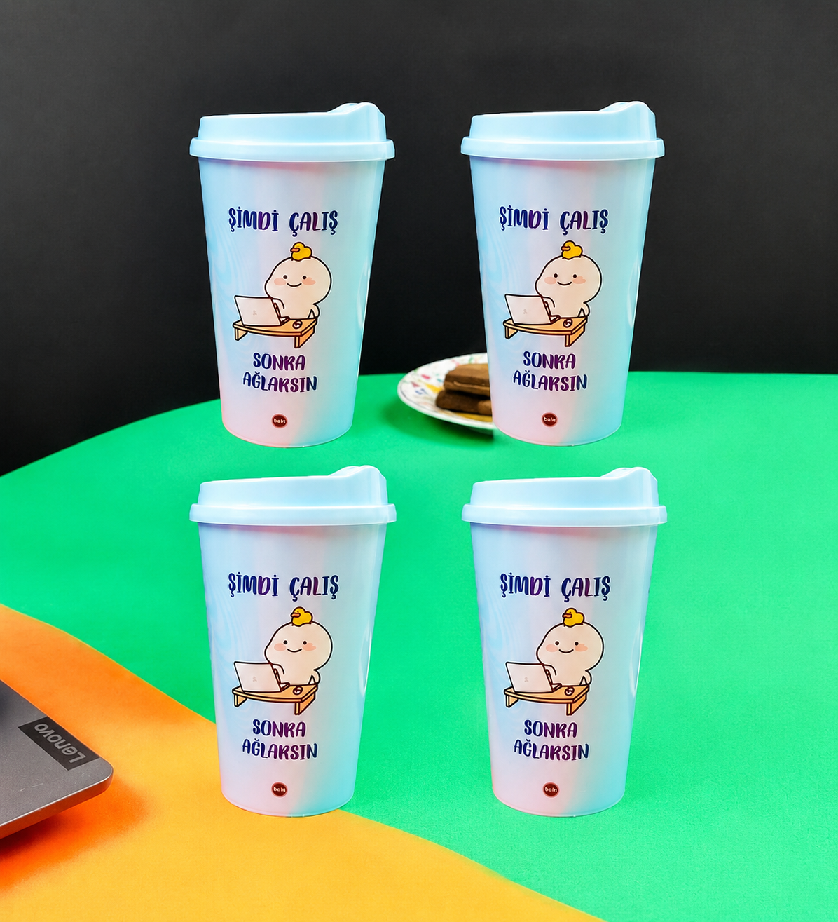 4'Lü Motto Tasarımlı Plastik Kahve BardağıgiftmodaBAM-103332