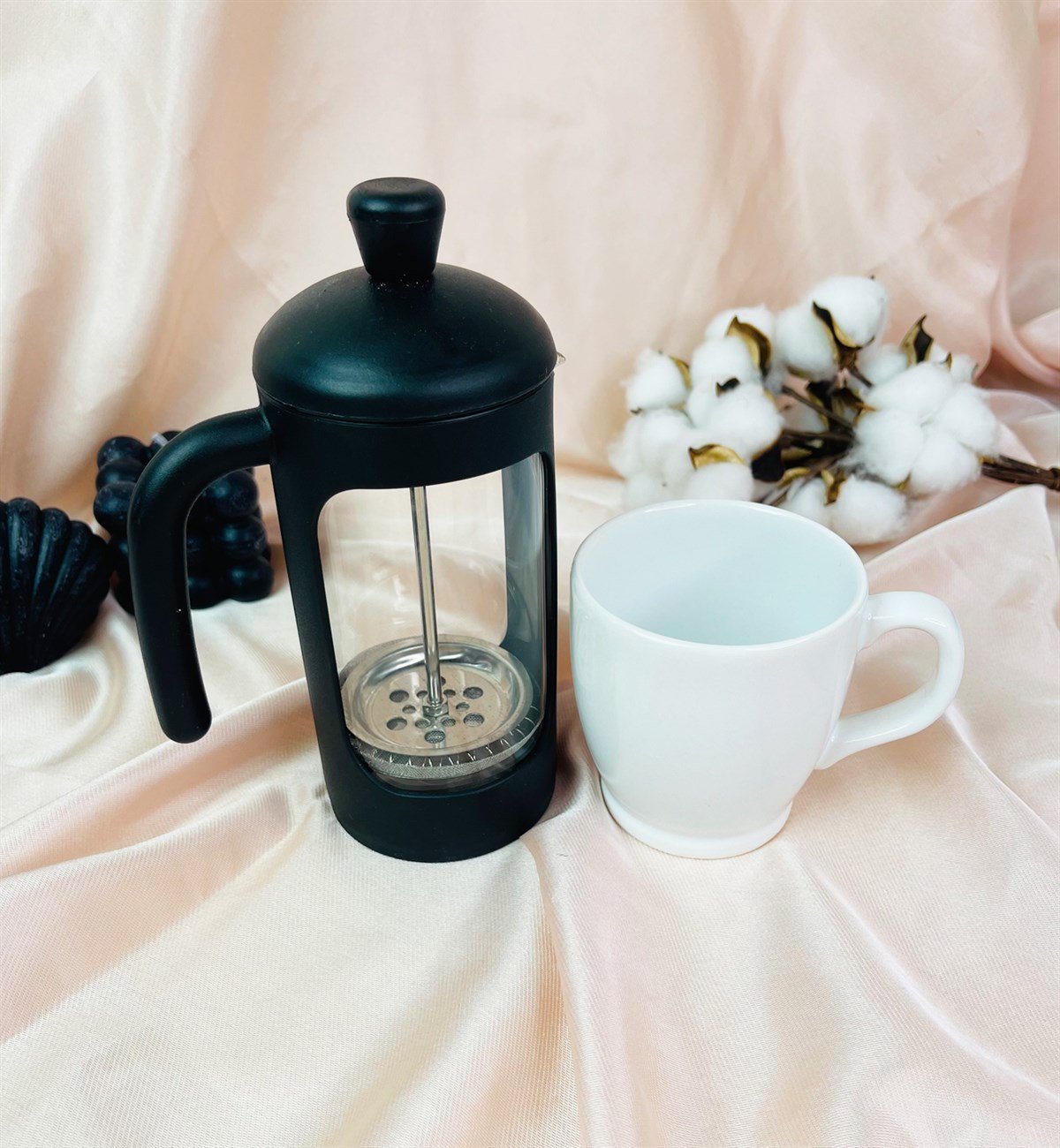 Beyaz Renk Filtre Kahve Fincanı Ve French Press SetgiftmodaGmhs101429