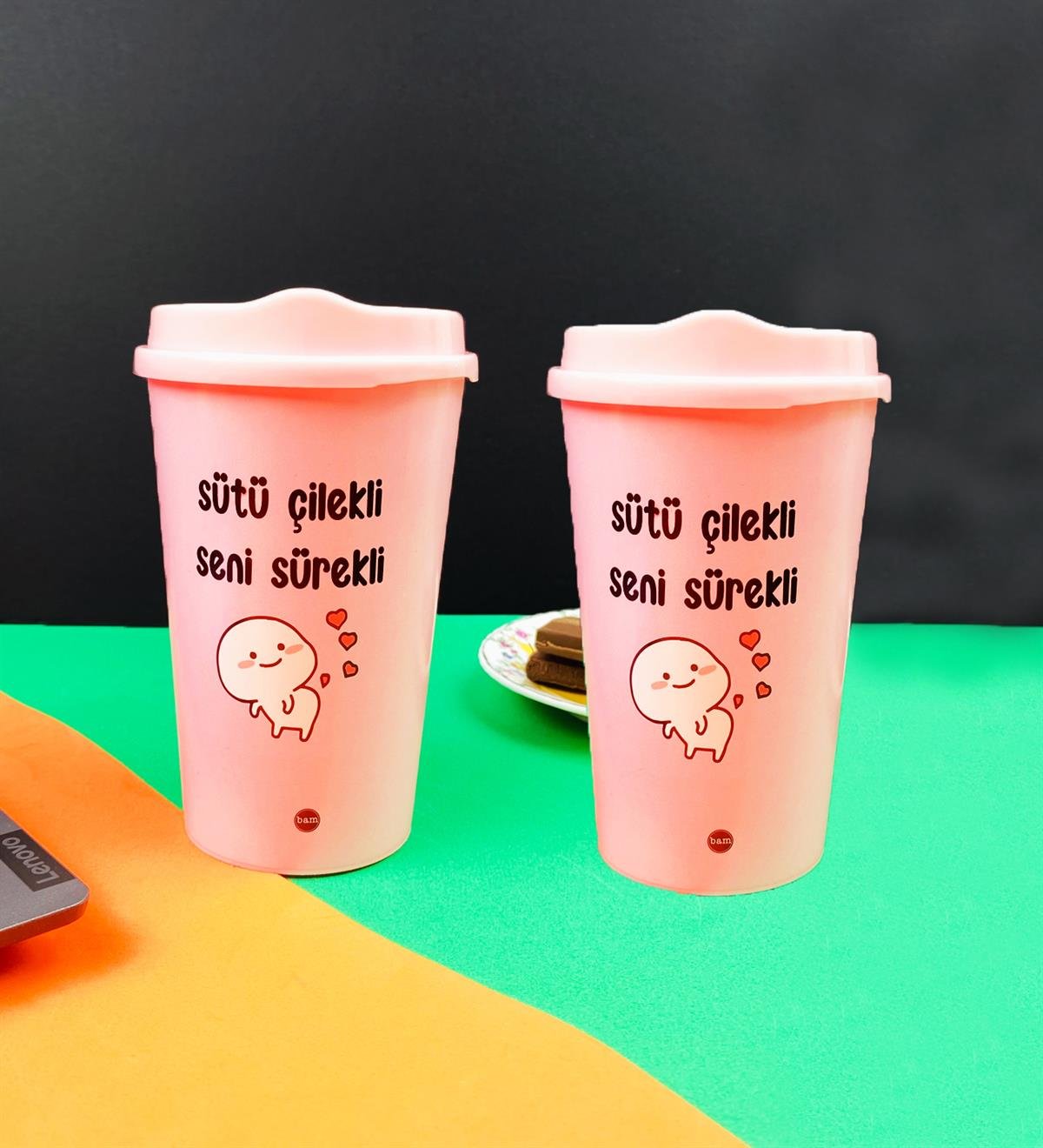 Motto Tasarımlı Plastik Kahve BardağıgiftmodaBAM-1033-1